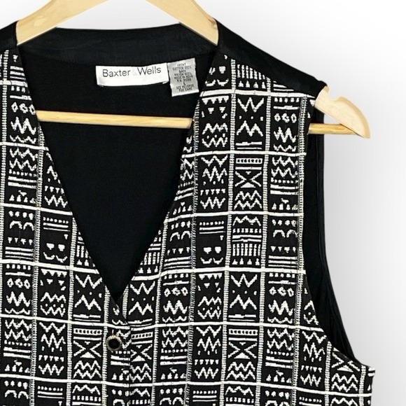 VTG 90s Baxter Wells Woven Tribal Print Vest Womens L Retro Satin Lined Tie Back - Picture 2 of 6